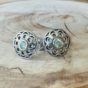 Rare Pandora 14K & SS Vintage Allure Stud Earrings